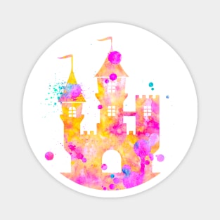 Princess Castle Watercolor Painting Pink Yellow Orange Magnet